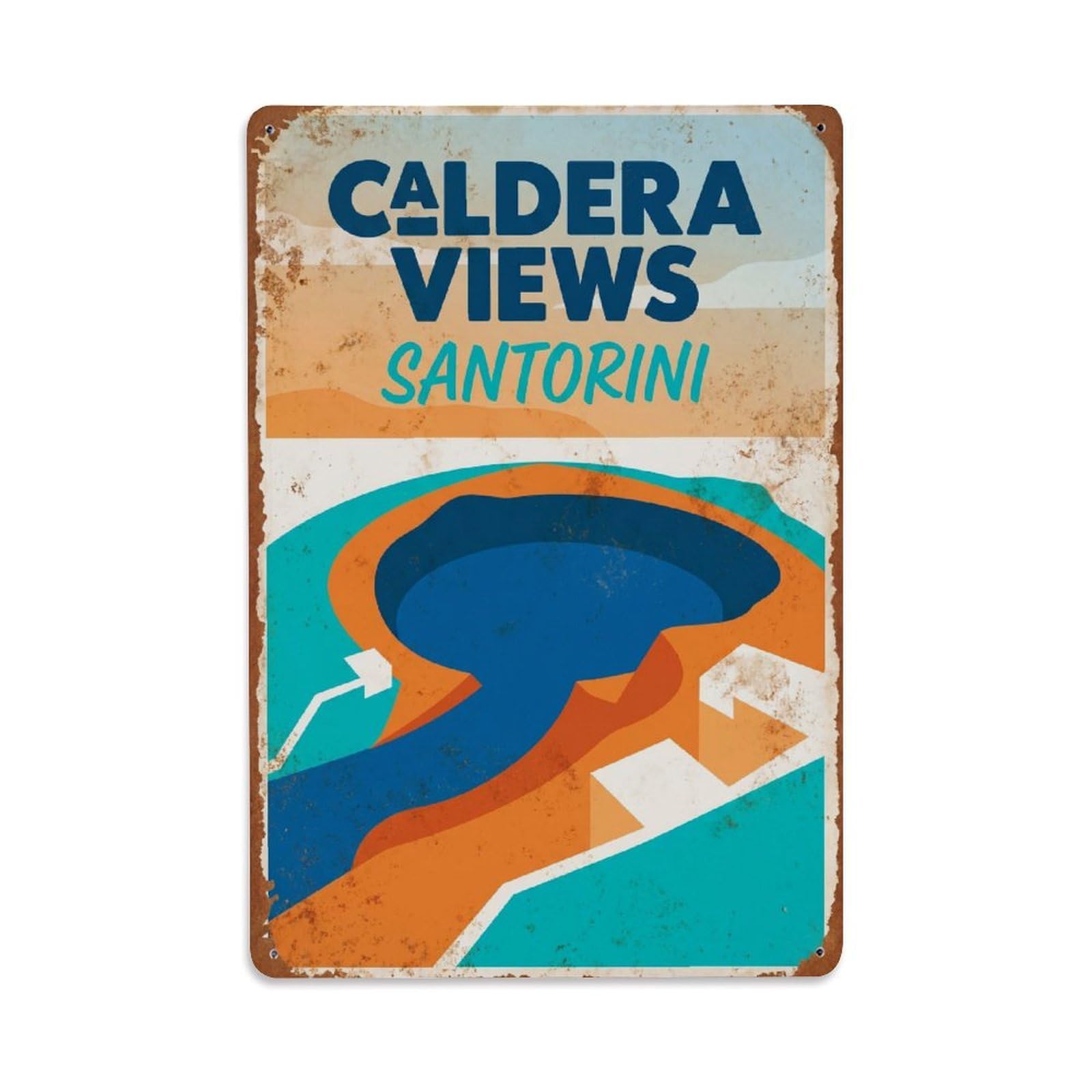 Gead 8X12inch Style Vintage Travel Santorini Caldera Views Metal Tin Sign