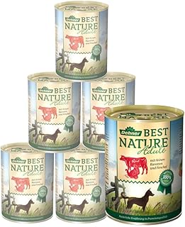 Dehner Best Nature Hundefutter, Nassfutter getreidefrei, für ausgewachsene Hunde, Rind / Pute / Karotten, 6 x 400 g Dose (2.4 kg) product image