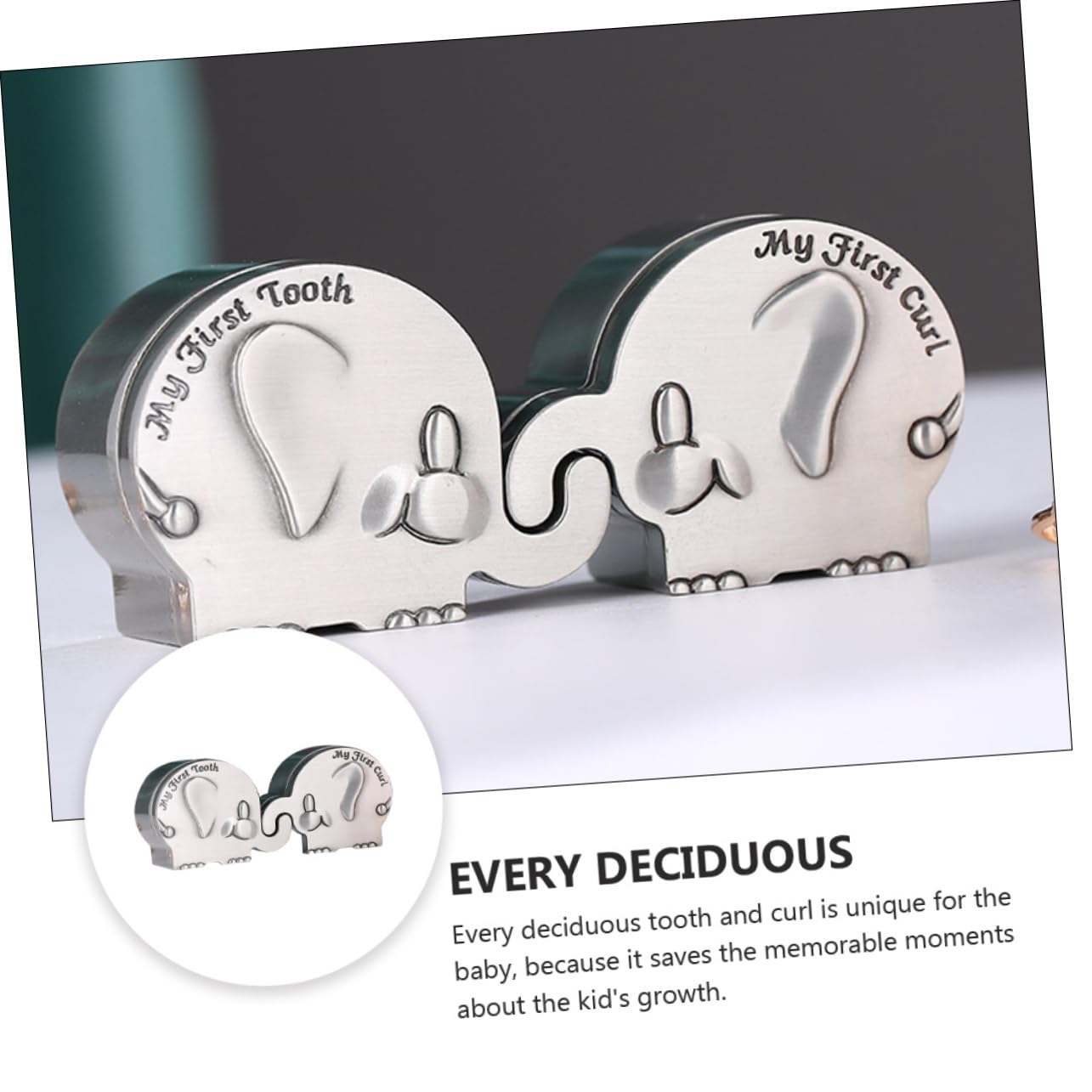 ULDIGI 1Pair Elephant Shape Tooth and Curl Keepsake Box Collection Box for Newborn Teeth Smooth Surface Storage Container present for Nursery and Special Occasions