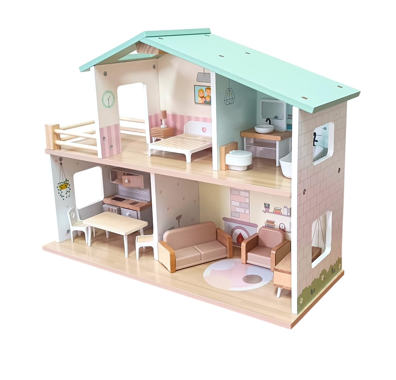 Zookabee 2-Storey Wooden Dollhouse Furnished : Amazon.co.za: Toys