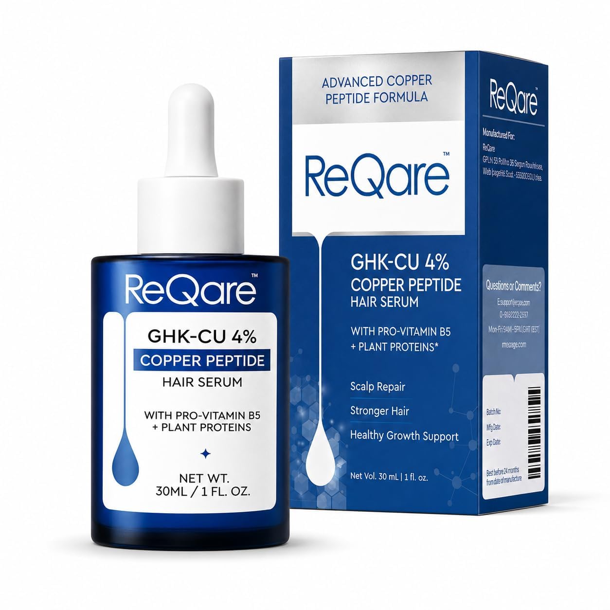 GHK-Cu (4%) Copper Peptides Hair Growth Serum – Advanced Scalp Treatment for Thinning Hair with Tripeptide & Pro-Vitamin B5 – Helps Strengthen, Reduce Breakage & Improve Fuller-Looking Hair – 30ml