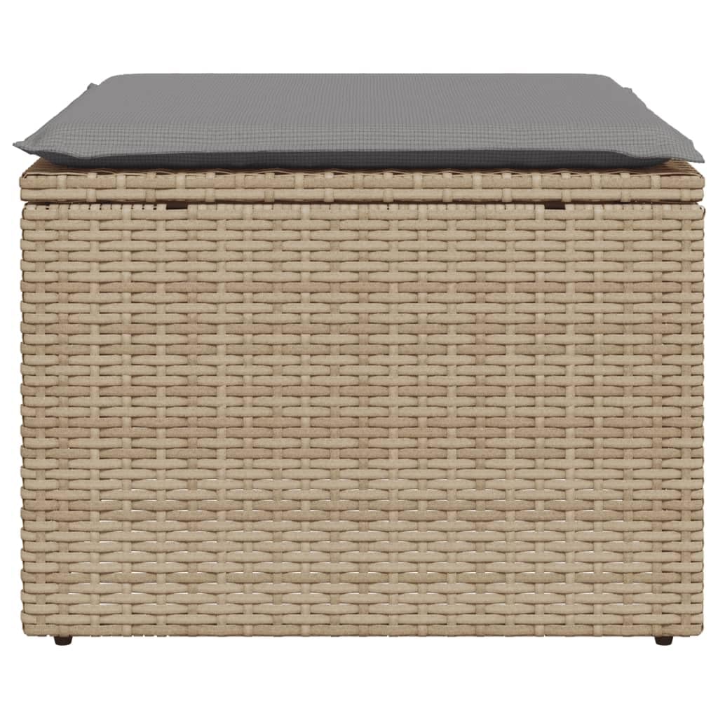 vidaXL Taburete de Jardín con Cojín, Reposapiés con Funda Extraíble, Asiento de Exterior, Taburete para Patio Terraza, Ratán Sintético Beige
