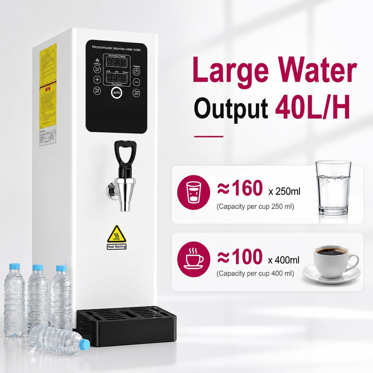 TYH Bollitore per Acqua Calda con Riempimento Automatico, Dispenser di Acqua Calda Commerciale da 3000 W, Erogazione di Acqua 40 L/h, Riscaldamento A Gradini, Controllo della Temperatura 40-100 °c