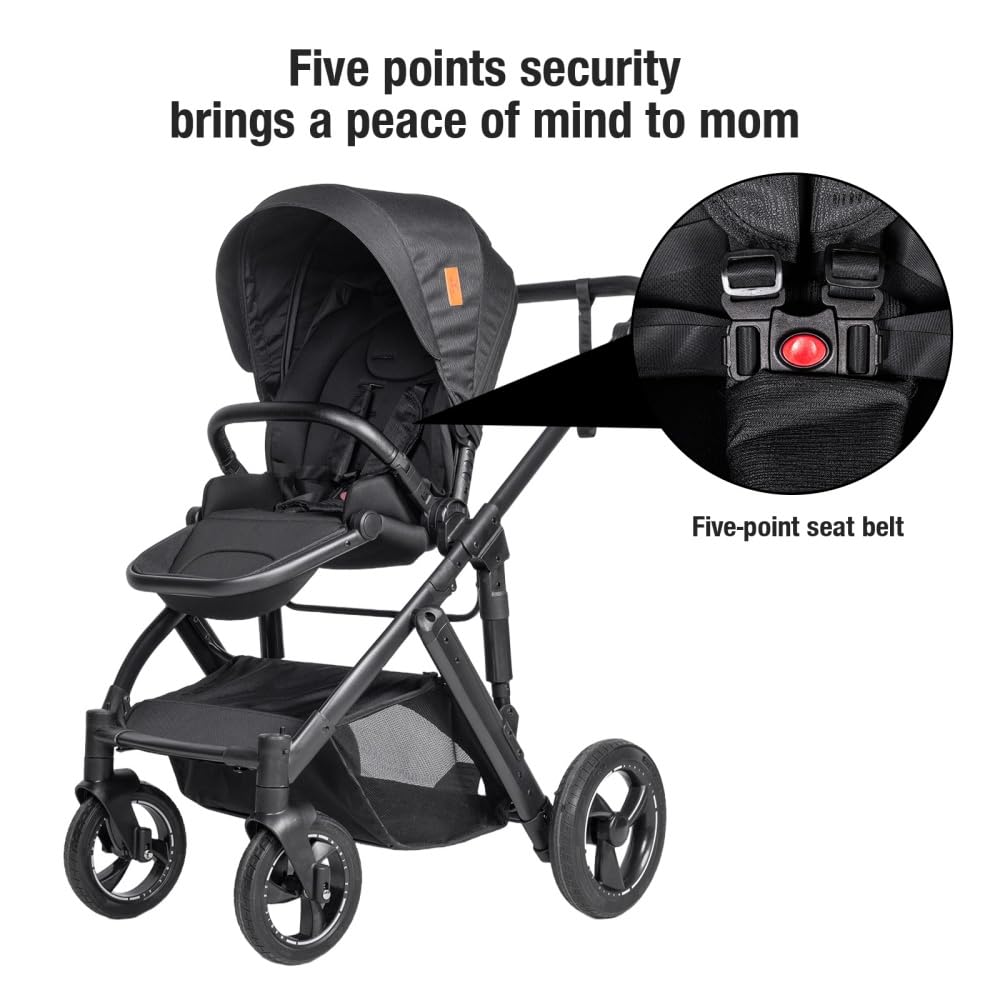 Passeggino 4 in 1 regolabile in altezza, Nero, Set completo