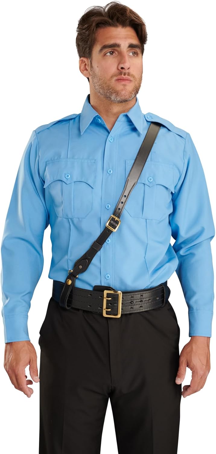 JAY-PEE Sam Browne Shoulder Strap 1 1/4 inch Leather Cross Strap Includes 2 D-Rings that Connect to Duty Belt