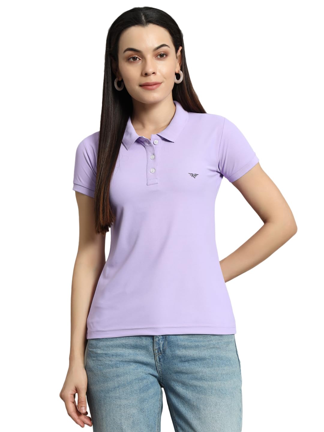 Women Solid Half Sleeves Polo Neck T-shirt-BZR2001-LAVENDER-picture-36