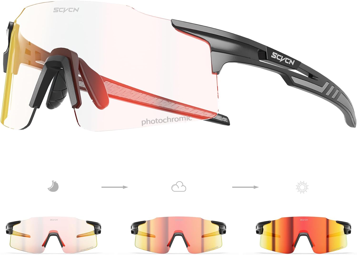 SCVCN Photochromic Cycling Glasses Sports Sunglasses Men Women Clear Bicycle MTB UV400 Protection TR90 Frame Bike