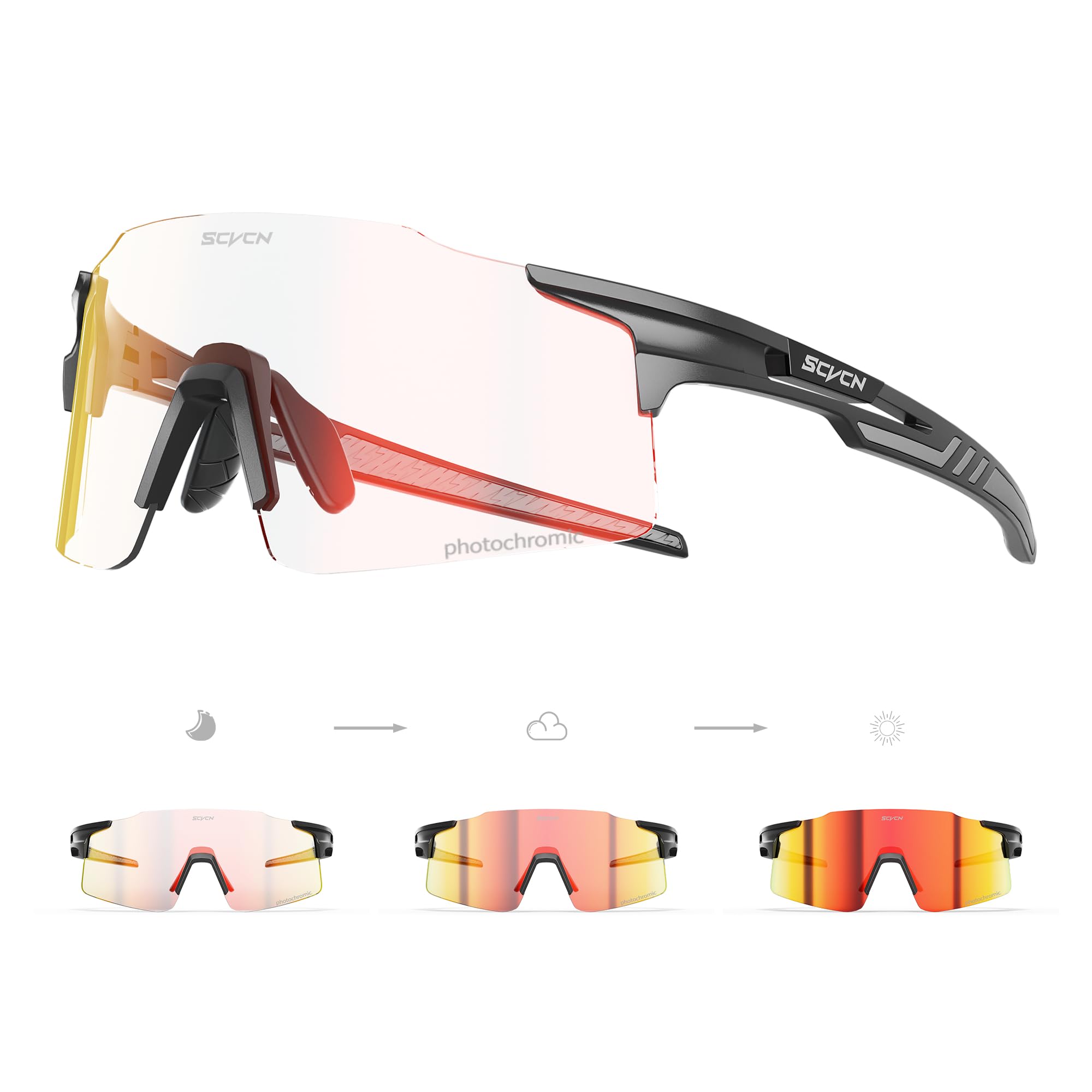 SCVCN Photochromic Cycling Glasses Sports Sunglasses Men Women Clear Bicycle MTB UV400 Protection TR90 Frame Bike