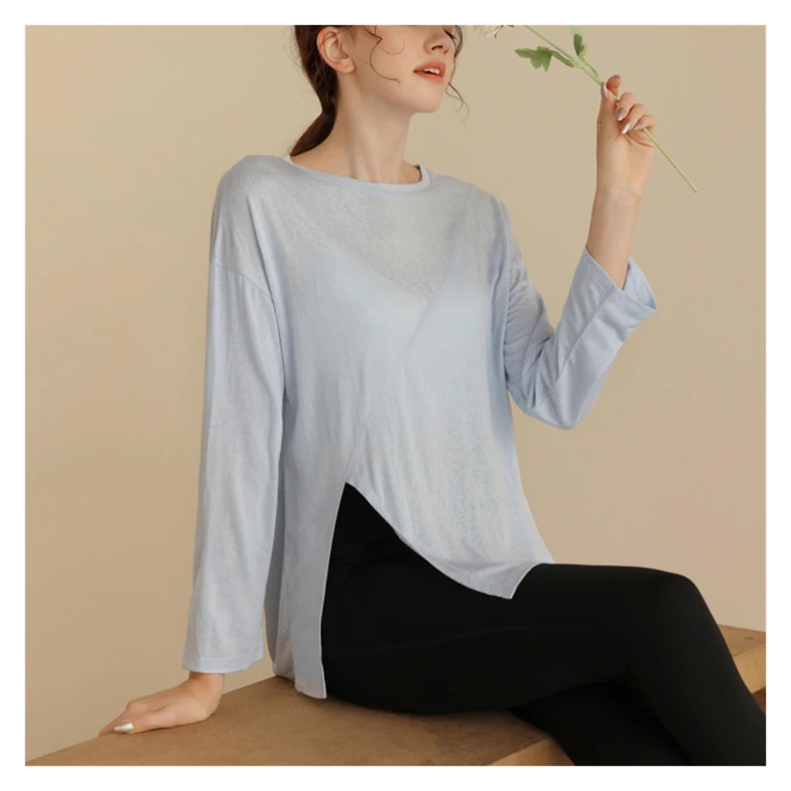 Maglia Palestra Donna T-Shirt da Yoga Top Sportivo Fitness Corsa a Maniche Lunghe Traspirante e Allentato Donna