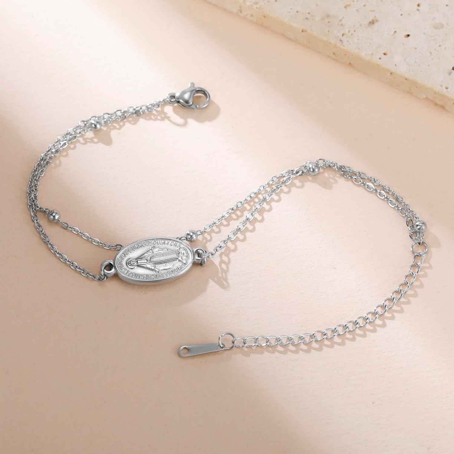 TEAMER Dainty Virgin Mary Rosary Bracelet Mother Mary Double Layer Beads Chain Bracelet Religious Faith Protection Jewelry For Women - Image 5