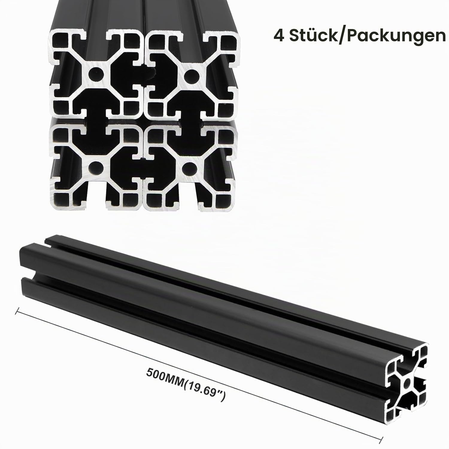 4040 T-Nut-Aluminium-Extrusion, 500 mm, schwarz, extrudiertes Aluminiumprofil, 40 x 40, T-Schlitz-Rahmen, europäischer Standard, eloxierte Linearschiene für 3D-Drucker, Zubehörteile
