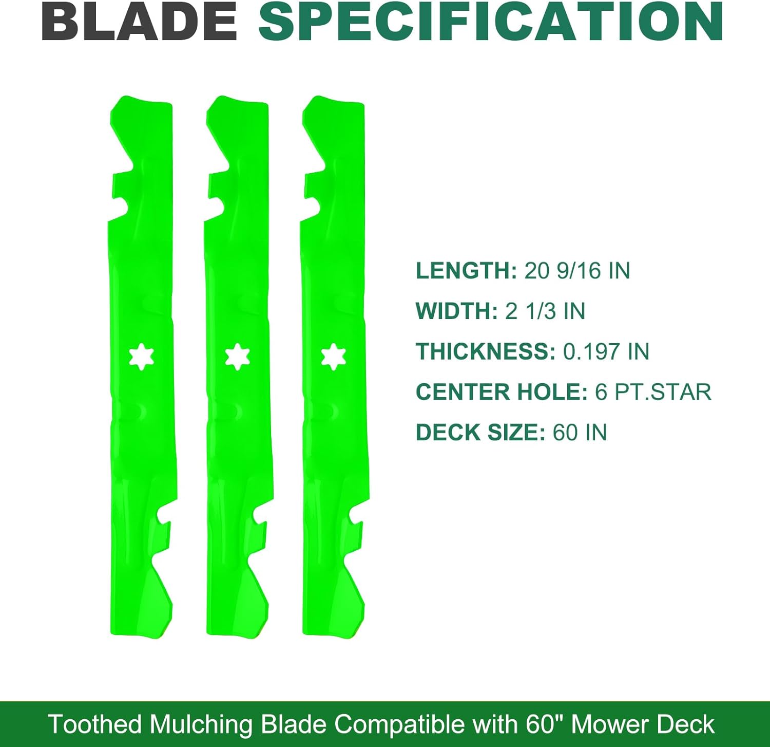 742-05620 742P05620-X 490-110-C188 Toothed Mulching Blades - Fits Cub Cadet 60" Deck, Cub Cadet Ultima ZT2-60 KH FAB ZT3-60 KW FAB ZTS2-60 (3 Pack)
