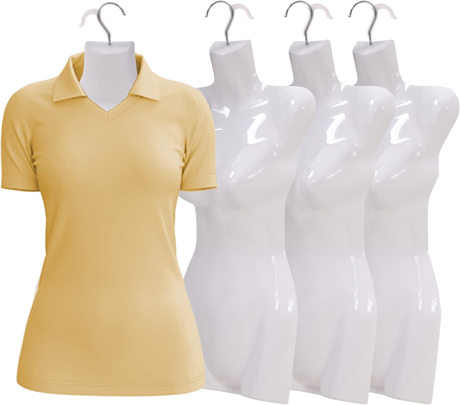 Female Mannequin Torso, 4 Packs Mannequin Hanger, 27 Inch White Torso Mannequin with Metal Hanging Hook, Torso Manikins for Clothing, Accessories, Shirt Display, Plastic Mannequins Torso, White