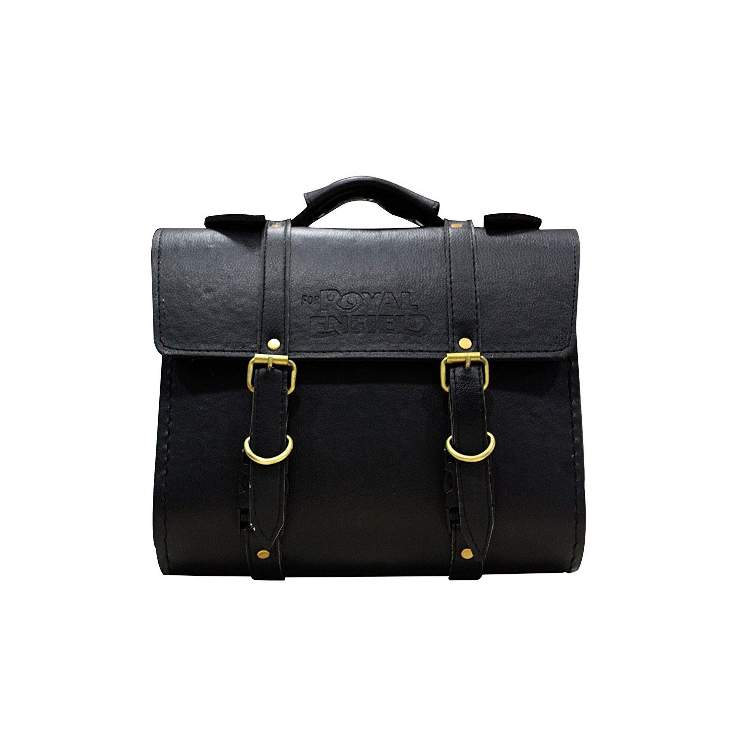 AllExtreme EXSSBS1 Motorcycle Backseat Square Saddle Bag Water Resistant Leatherette Front & Rear Seat Bike Tool Kit Storage Organizer Compatible with Royal Enfield Bullet (Black)