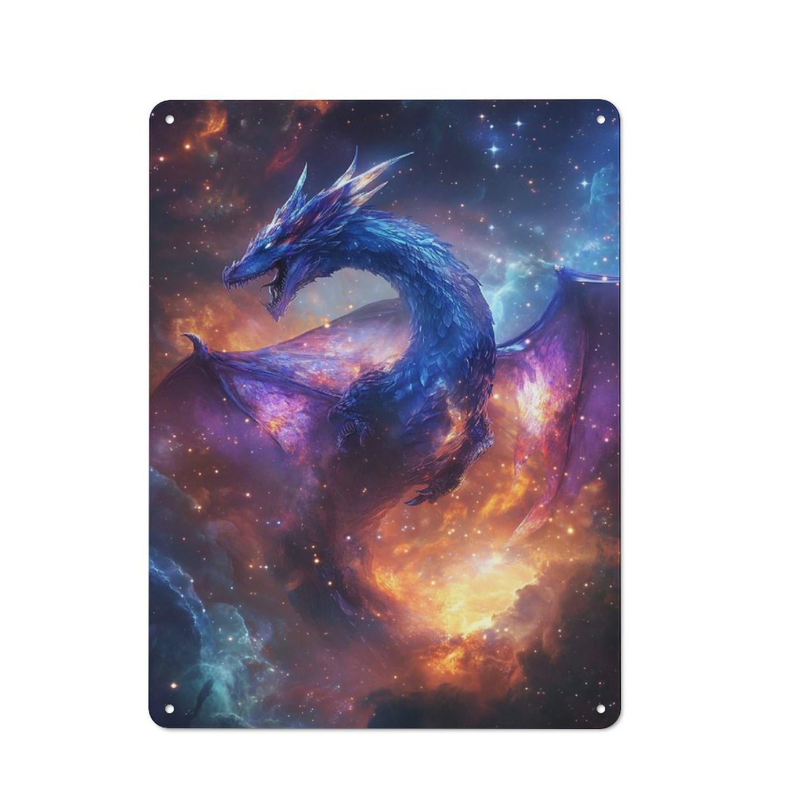 Junmoney Cosmic Dragon Tin Wall Plaque 40X30cm With For Man Cave Or Games Room, A New Home Present For Leisure-Room Decor Enthusiasts