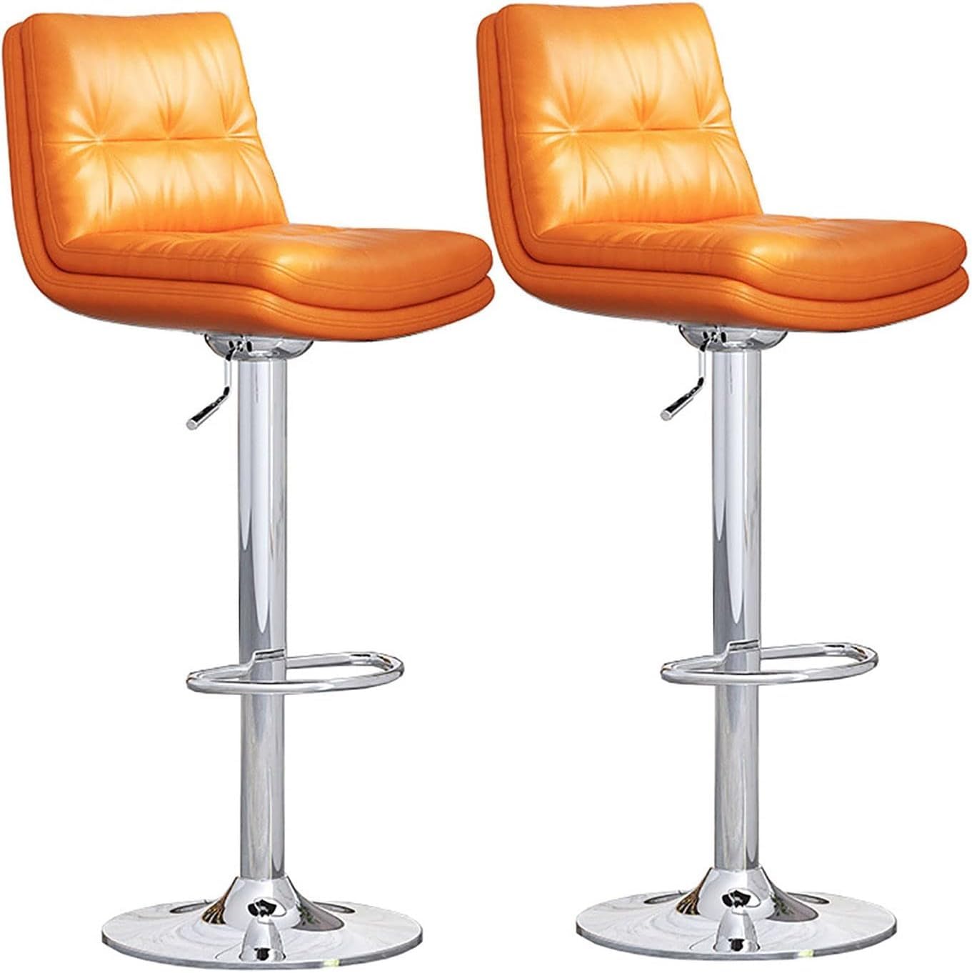 IUokLU Modern Adjustable PU Leather Counter Stools with Backrest Swivel Metal Bar Chairs for Kitchen Island High Breakfast High Stool(Orange-H65cm)
