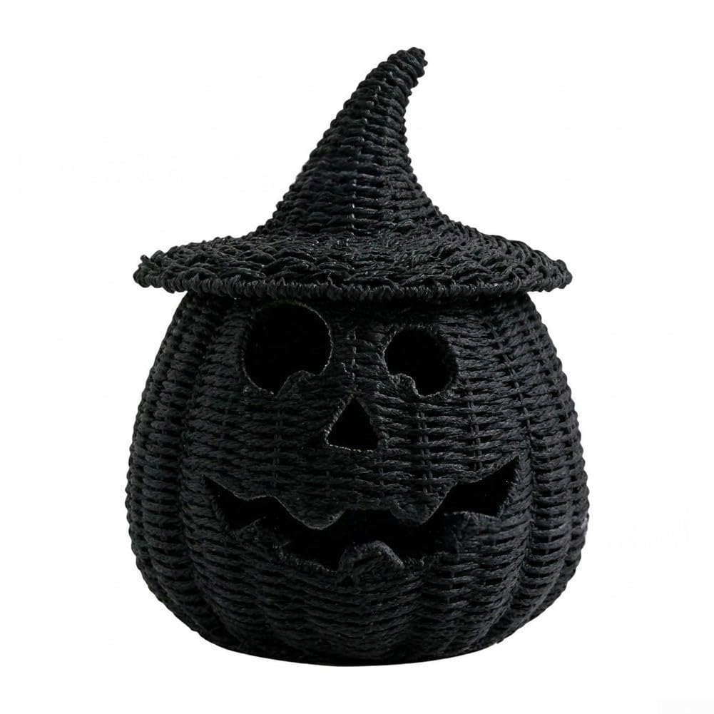 per lanterna Zucca Halloween Paglia Intrecciata Nera Volto Jack O