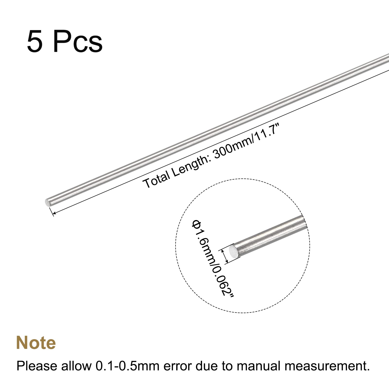 Acciaio Grado Marino 3 Barre Tondo In Acciaio Inox 316 Marino - Diametro 1.6 Mm, Lunghezza 330 Mm Per Modellismo, Fai Da Te Aste Per Diy Progetti - Foto 3