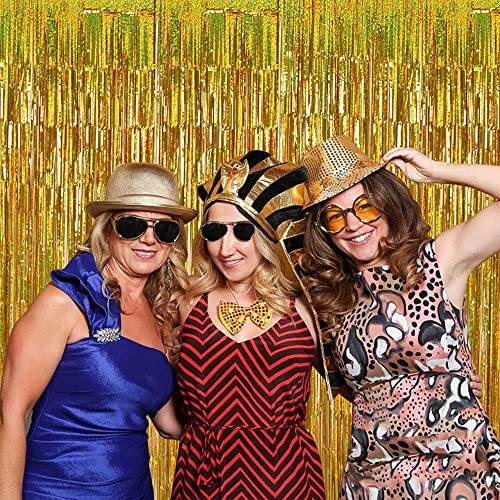 Image of TONIFUL 3Pcs Laser Gold Door Streamers, Metallic Foil Fringe Curtains for Birthday, Christmas, New Year, Bachelorette, Graduation Parties (9.9ft x 6.6ft)