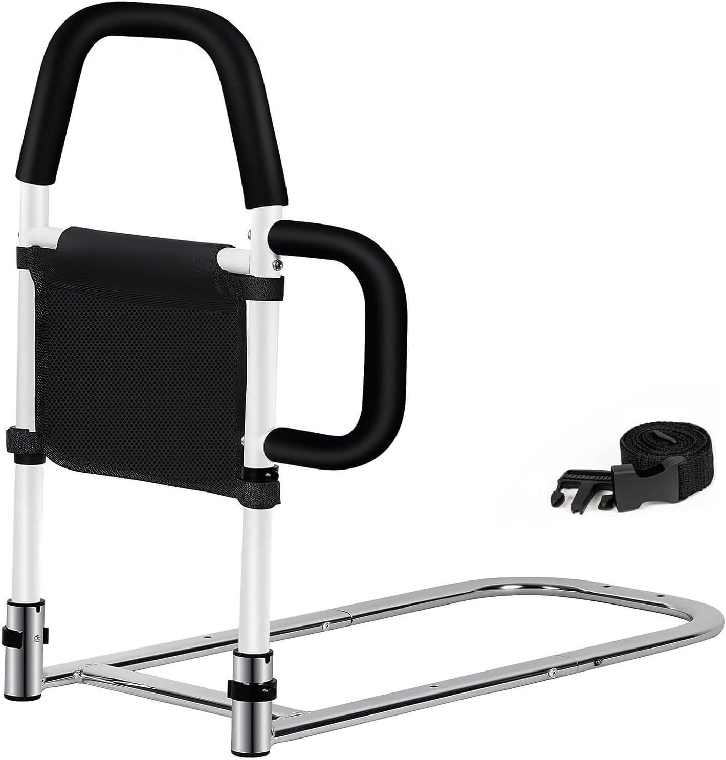 Bed Rail for Elderly Adults – Adjustable Bed Assist Handle with Non-Slip Foam Grip, Storage Pocket & Safety Strap Tool-Free Installation Bedside Rail for Seniors, Injured or Pregnant Users
