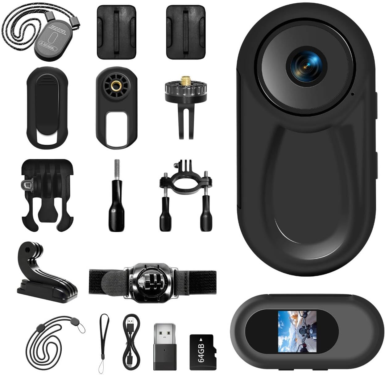 1080P Mini Body Camera,64G Wearable Action Body Cam,Thumb Size Hands Free One-Click Filming Body Worn Camera with 360°Rotatable Clip for Work, Travel, Pet Walking