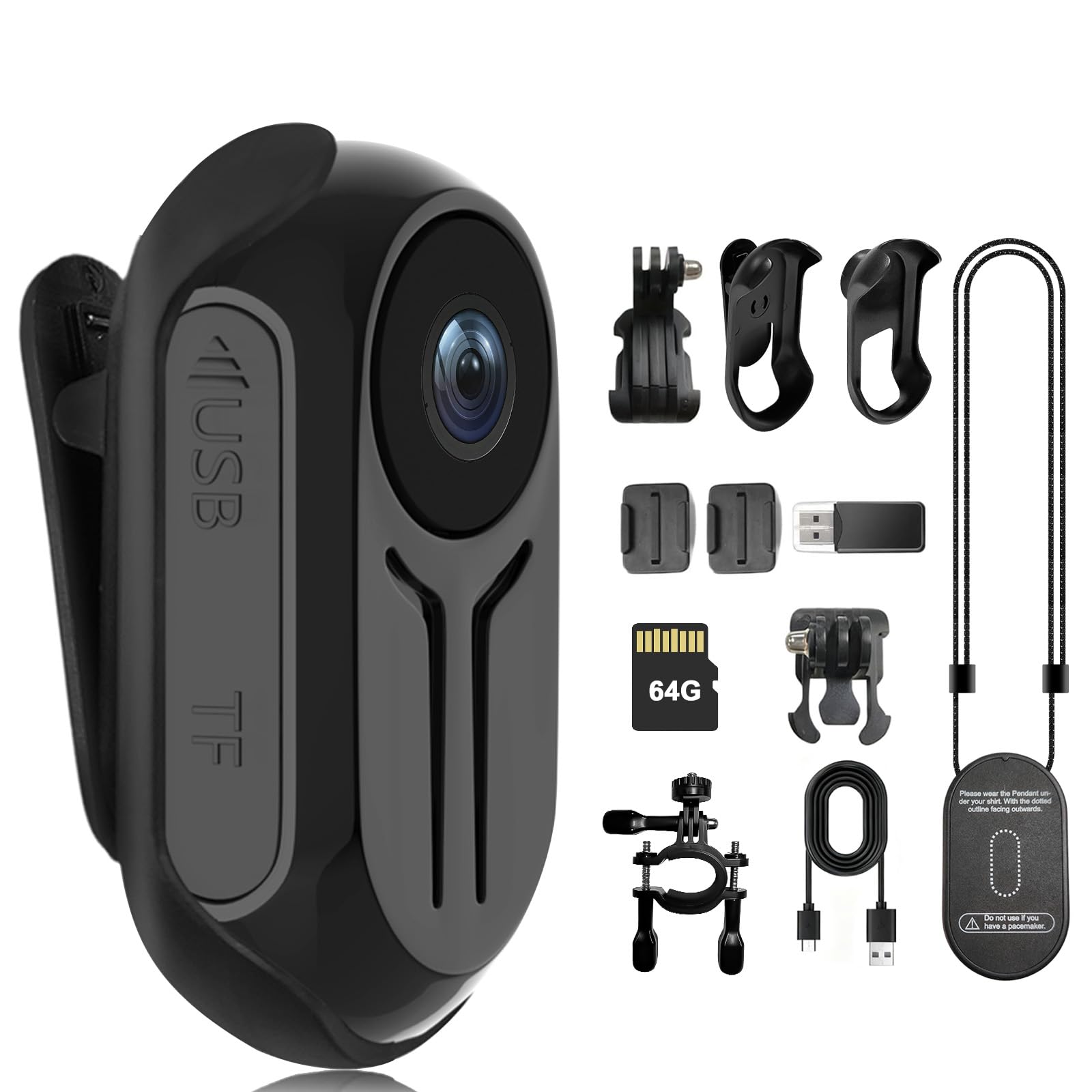 HD1080P Mini Action Cam, Tragbare Body Camera POV Vlog Camera Mini Kamera Helmkamera mit 64GB Karte, Bodycam Pocket Kamera, Kleine Körperkamera für Reisen Sport Outdoor