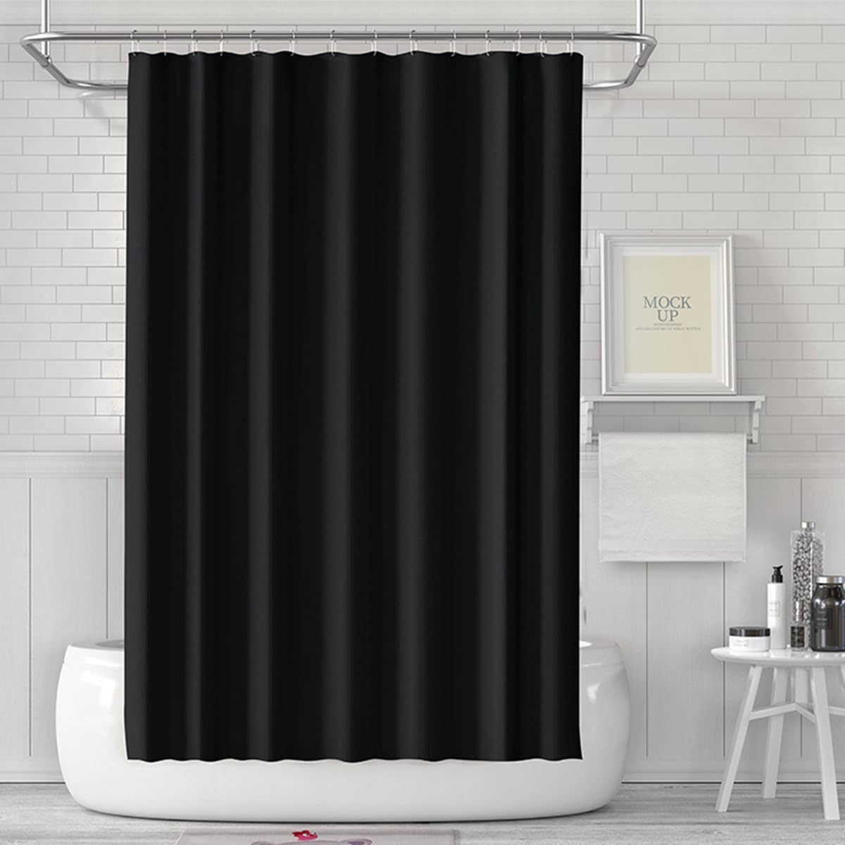 Lukdung Black 180 X 180 Cm Bath Curtain, Shower Curtain Anti-Mould In Bathroom, Curtain For Bathtub Shower Made Of Plastic, Waterproof, Washable, Washable Peva Shower Curtain With 12 Shower Curtain Rings