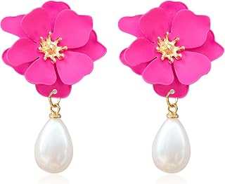 Pearl Bohemian Flower Earrings Floral Petal Flower Stud Earrings Jewelry for Women