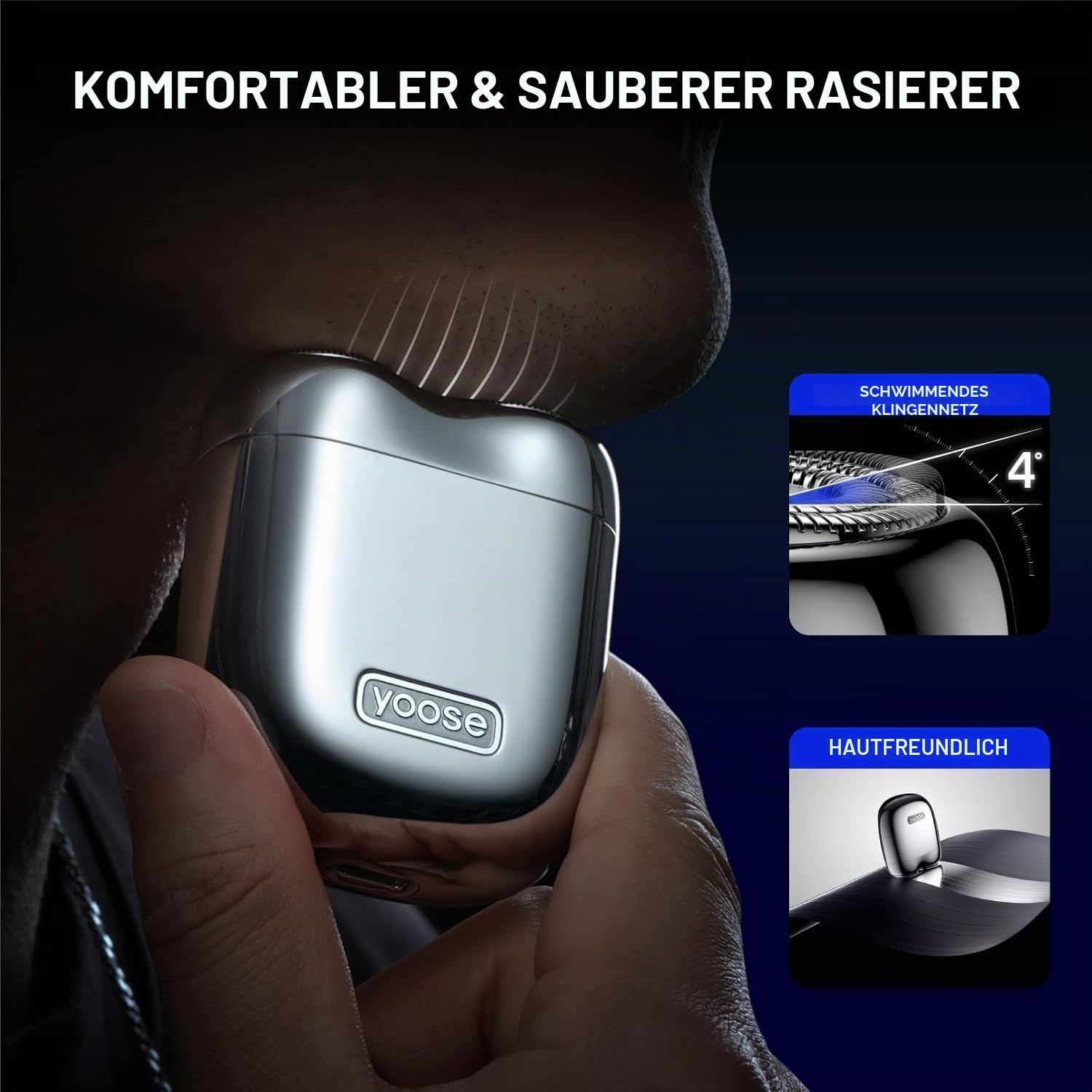 yoose MINI Rasierer und Nasenhaartrimmer, mit Superleisem Motor, Legierungsmaterial und IPX7 wasserdicht, yoose Pflegesets als idale Geschenk für Männer, Silber