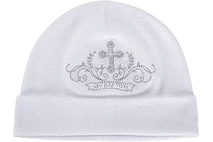 ESTAMICO Unisex Baby Christening Soft Gauze Cotton Hat with Embroidered Cross
