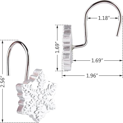 Miniatura 4 de Ganchos decorativos de cortina de ducha de Navidad, 12 anillos de cortina de ducha de copos de nieve plateados, anillos para cortina de ducha de