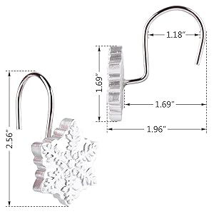 Christmas Decorative Shower Curtain Hooks, 12Pcs Silver Snowflakes Shower Curtain Rings Rustproof Snow Shower Curtain Hangers Rings for Bathroom Xmas Decoration (Snowflake)