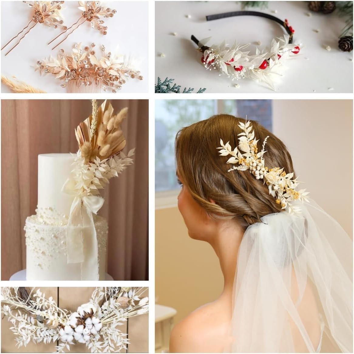 Natural Preserved Eucalyptus and White Italian Ruscus Stems, 17 Inches, 15 Stems, Dried Floral Bunch for Wedding and Home Decor