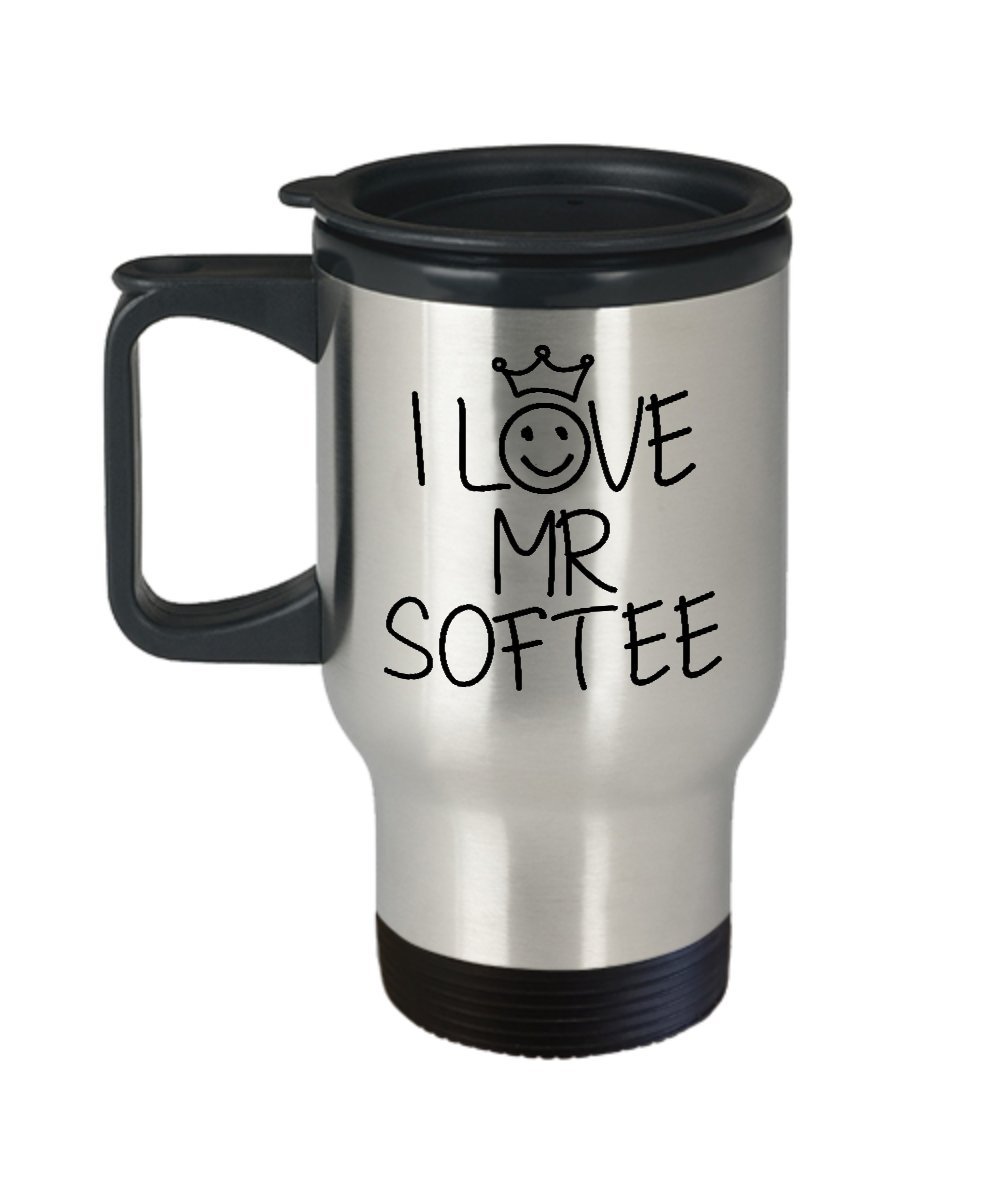 mmandiDESIGNS Mr Softee Travel Mug - Funny Favorite Person Handled 14oz Stainless Steel Tumbler For Hot & Cold Drinks