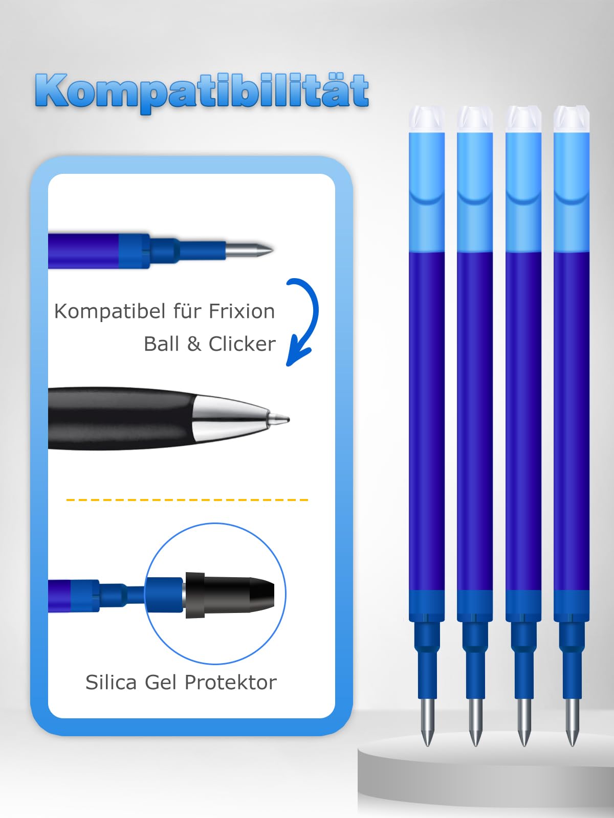 16 Recharges Bleues Pour Stylo FriXion - Encre Gel Effaçable 0.7mm - Compatible Pilot FriXion Ball, Clicker, Slim