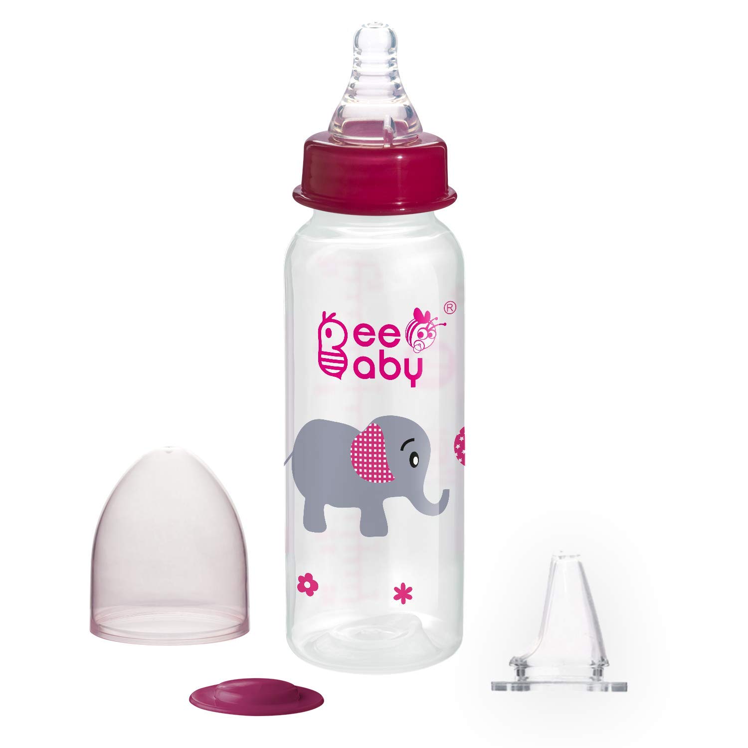 BeeBaby 2 in 1 Advance Plus Baby Slim Neck Feeding Bottle to Sippy Bottle with Anti-Colic Silicone & Silicone Sippy Spout. 100% BPA Free. - 250 ML / 8 oz. (Pink), 8 Months +