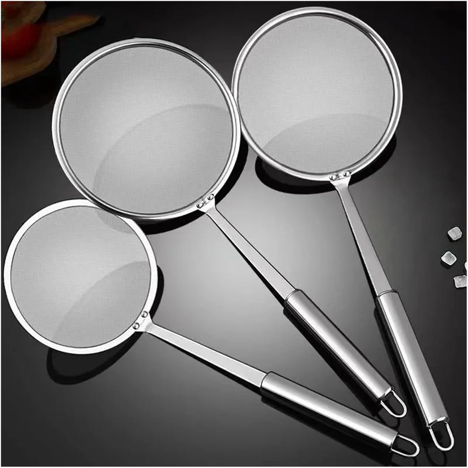 Kitchen Multi-functional Filter Spoon Stainless Steel Fine Mesh Wire Oil Skimmer Strainer Fried Food Net Gadgets(M-2pcs)