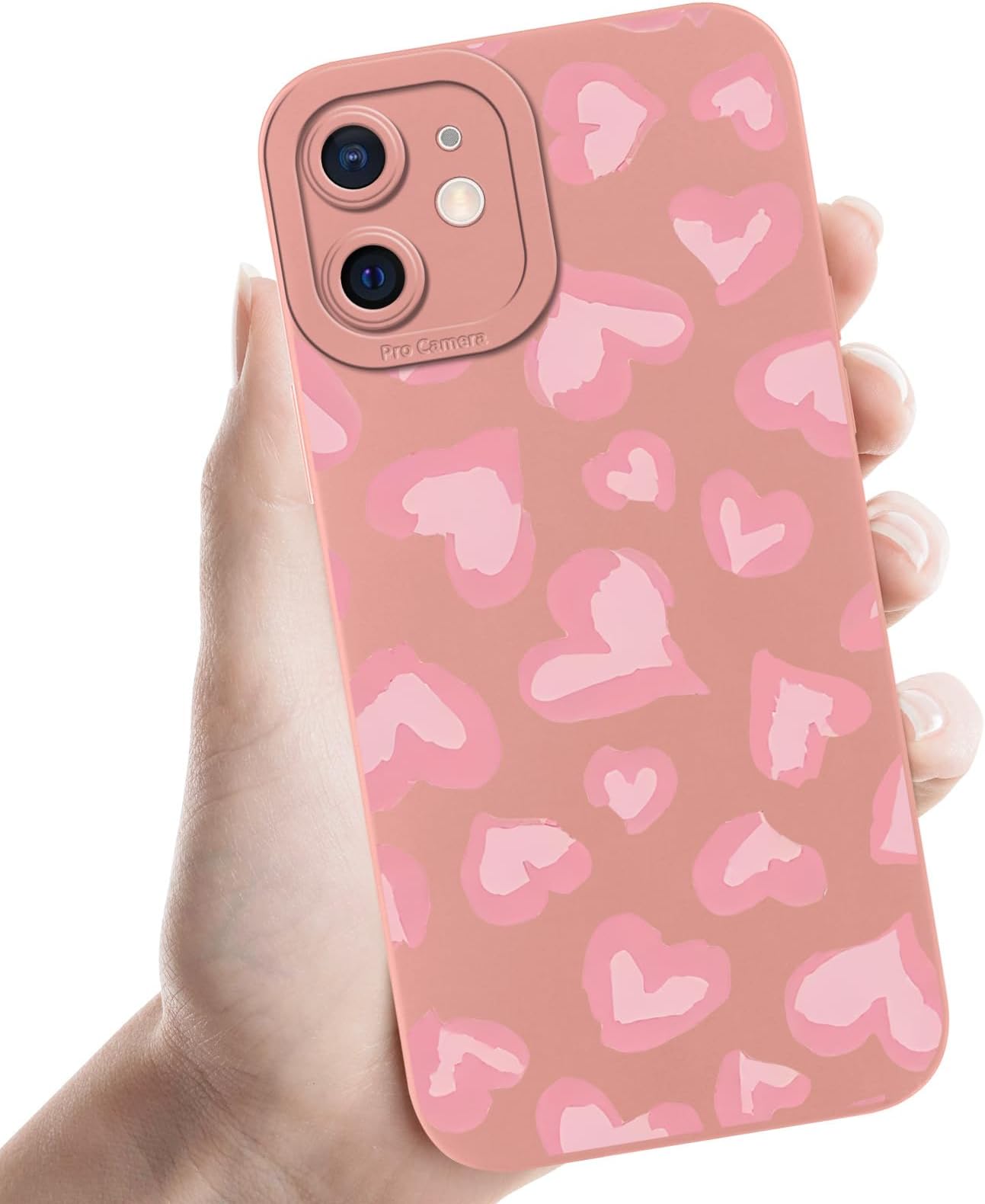 Phoona Pink Leopard Heart Print Phone Case for iPhone 12 Mini 5.4",Cheetah Pattern Aesthetic Design Women Girls,Soft Silicone Slim Profile Cover,Anti-Slip Shockproof Protective Camera,for iPhone12Mini
