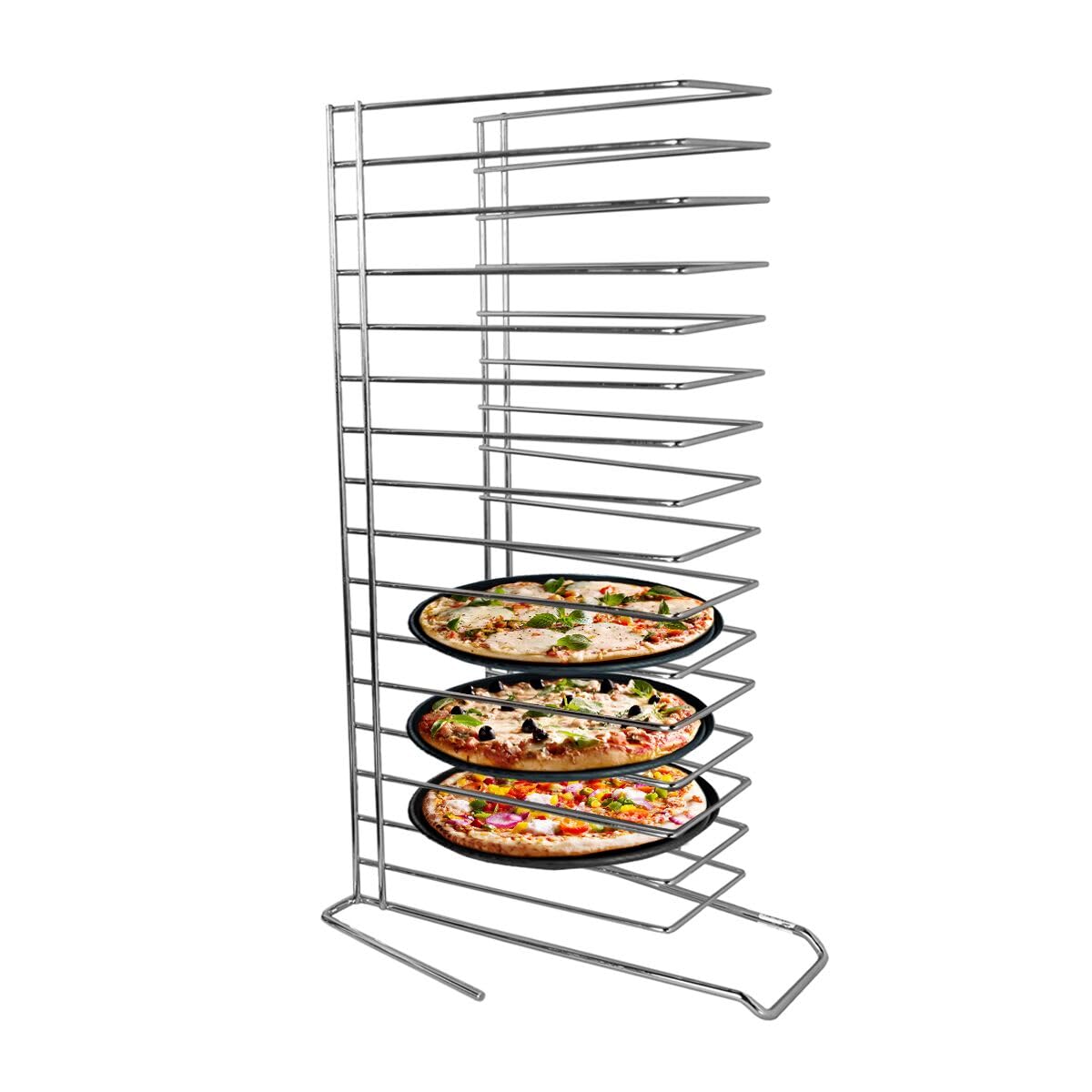 Pizzablechhalter mit 15 Fächern | Robuste Edelstahlkonstruktion, sofort einsatzbereit, übersichtliche Lagerung, platzsparend, leicht zu reinigen