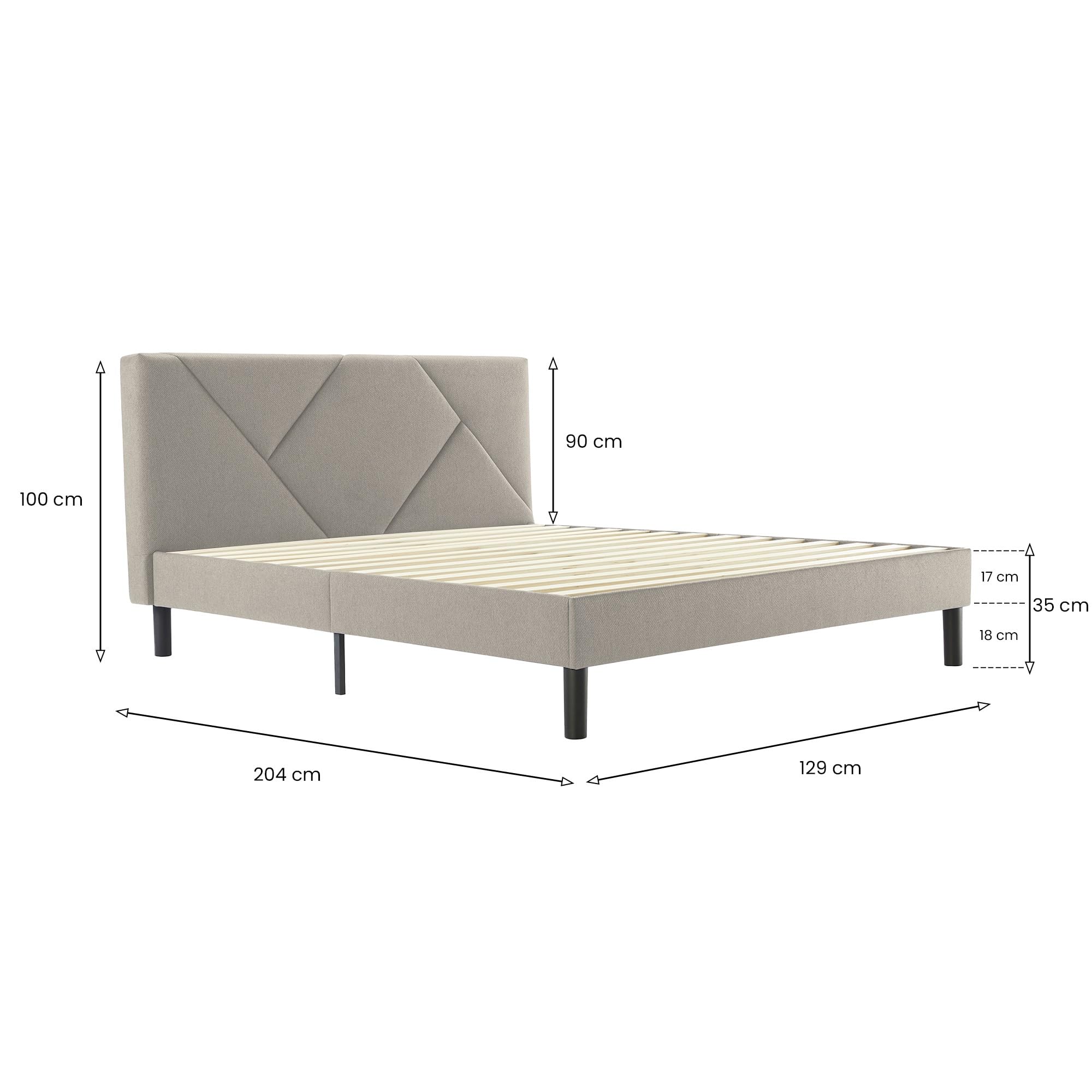 Dmora - Letto piazza e mezza Zeffirio, Sommier per camera da letto, Giroletto per stanza, Struttura porta materasso, Adatto a materasso Cm 120x190, Tortora