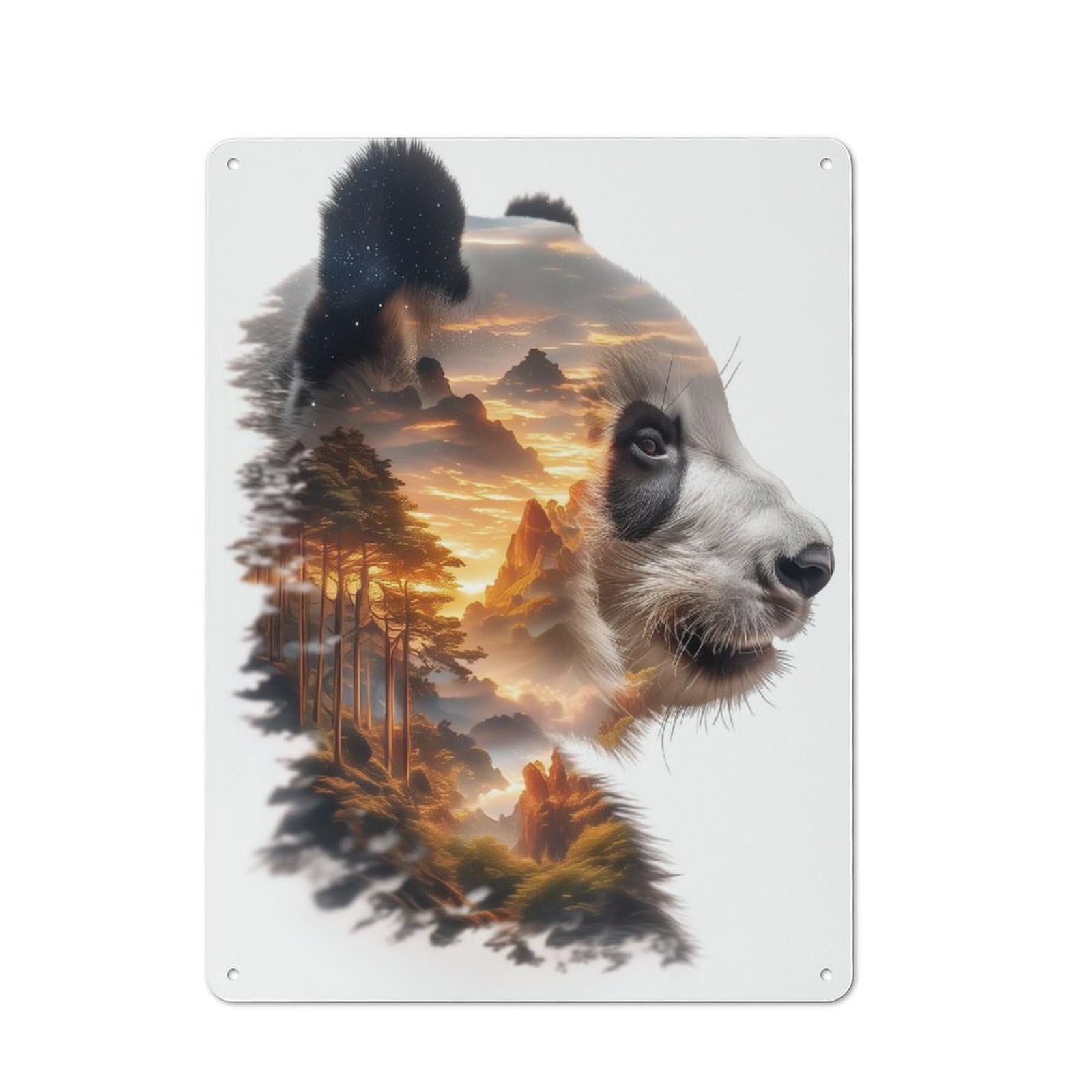 Junmoney Panda Mountain Sunset Printed Metal Sign 40X30cm For Guest Room Or Hallway, Suited To Home Decor Collectors