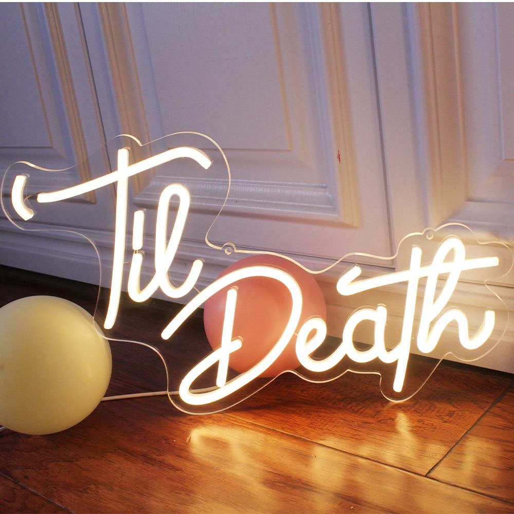 DAKABUKA Til Death Pink Warm White LED Neon Signs Wedding Birthday Party Wall Decor Sign Light Up Lights For Bedroom Living Room Anniversary Engagement USB 5V 16.9 X 10.2 inches — image 1