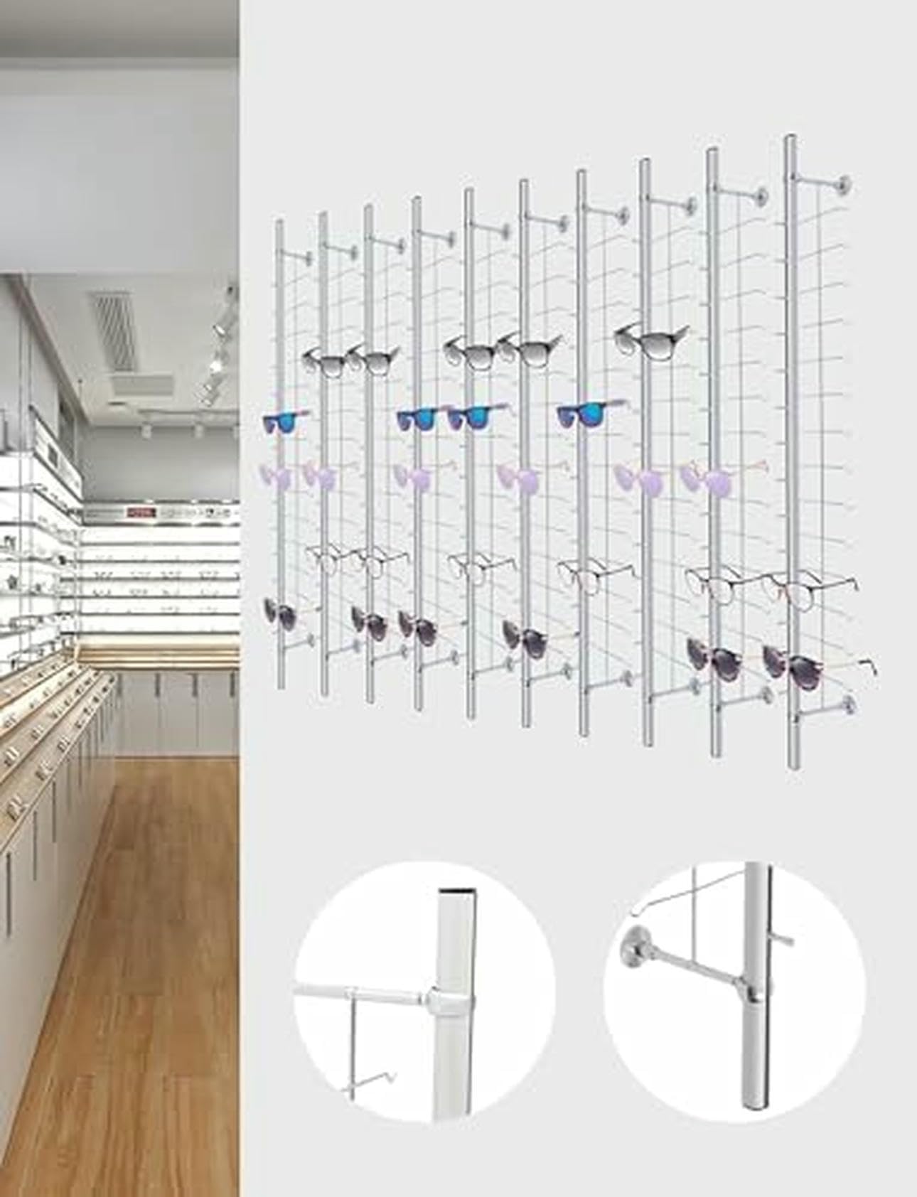 CNPRAZ Juego de Soportes de exhibición para Gafas, Organizador de Aluminio Duradero para Tiendas ópticas, Incluye Cerradura para Seguridad (10 Piezas)