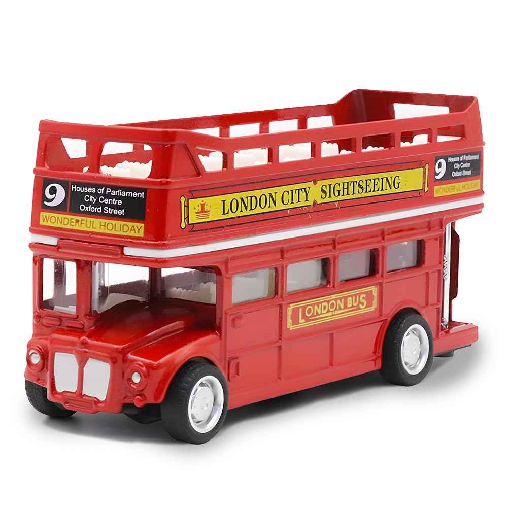 JynxtoyZeal Bus Toy Double Decker, Red Bus Models Toy Metal, 1:64 Scale Pull-Back Car, Car Accessories for Kids
