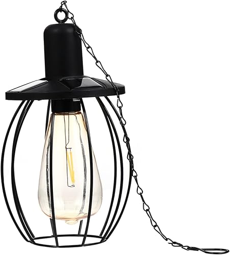 DOITOOL Lámpara solar de hierro forjado, luces colgantes de jardín, luz colgante de energía solar, lámpara de araña negra al aire libre, decoración