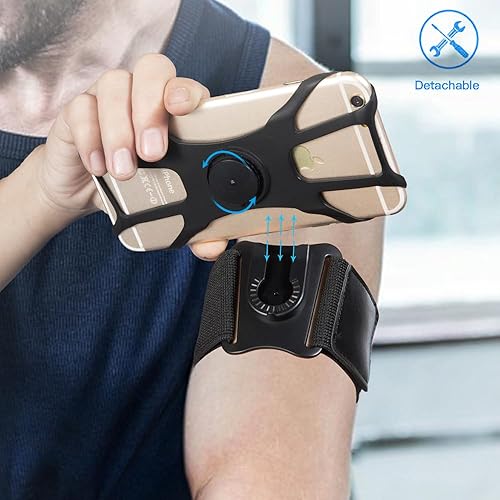 Miniatura 2 de Brazalete para correr, soporte para teléfono con 2 longitudes diferentes, para hombres y mujeres, mantiene tu teléfono seguro, separable de 360°,