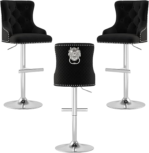 Miniatura 88 de ABET Juego de 2 taburetes de bar, taburetes de altura de mostrador con reposapiés, silla giratoria ajustable de terciopelo para isla de cocina con