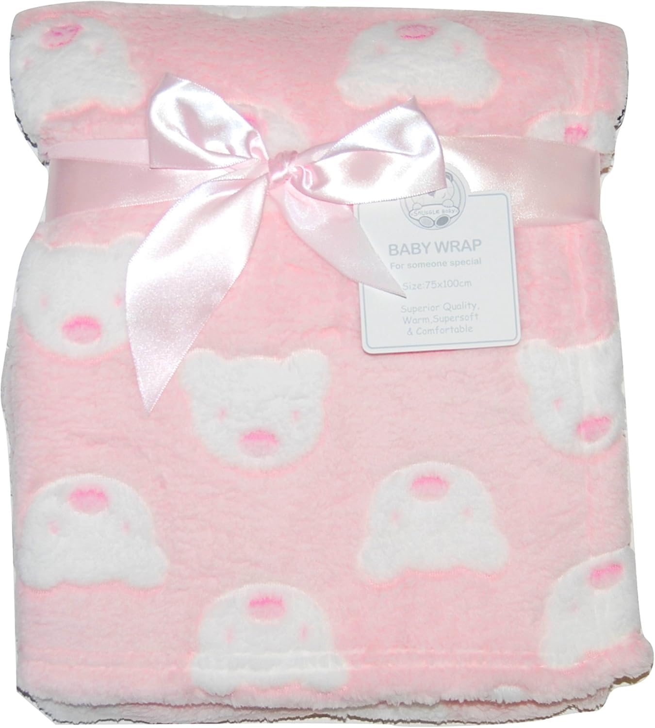 Mayra Hosiery Snuggle Baby Soft Fleece Baby Wrap Blanket 75 x 100cm | Elephant and Teddy Design | 100% Polyester | Cosy Newborn Receiving Blanket | Pink or Grey (Pink Teddy)