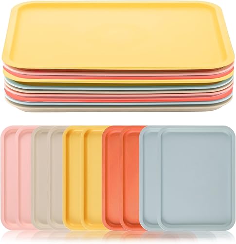 Miniatura 8 de Cieovo Paquete de 10 bandejas para servir comida rápida, colorida bandeja rectangular para cafetería, para restaurante, hogar, escuela, suministros