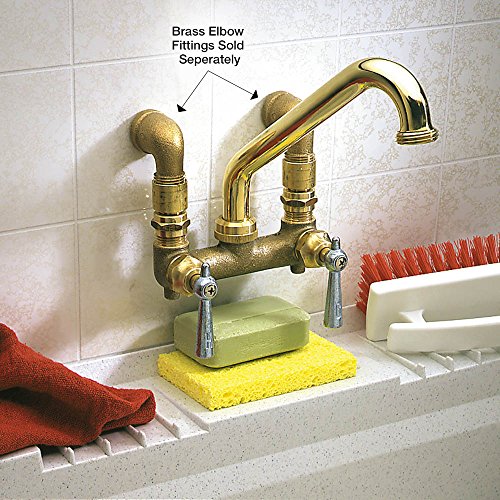 Plumb Craft Two Handle Laundry and Utility Faucet with Wall or Sink Mount Installation Options, Polished Brass - Thumbnail 3